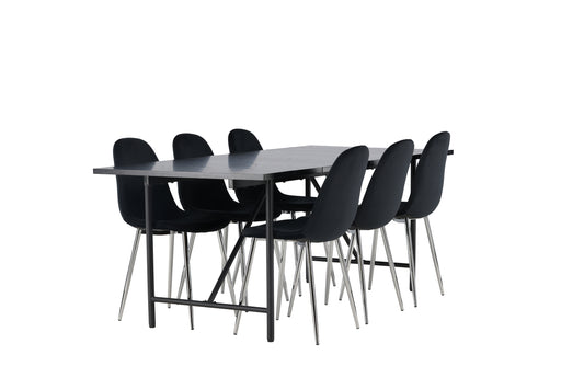 Rektangulært spisebord 200 x 90 Sort + Spisebordsstol 2-pak Sort