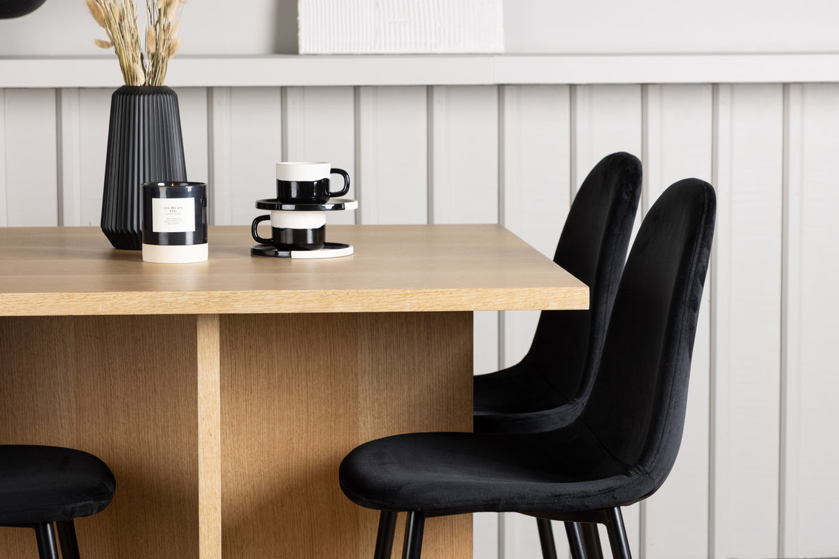 Spisebordsstol 2-pak Sort + Rektangulært Spisebord 100 x 100 Natur