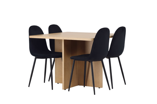 Spisebordsstol 2-pak Sort + Rektangulært Spisebord 100 x 100 Natur