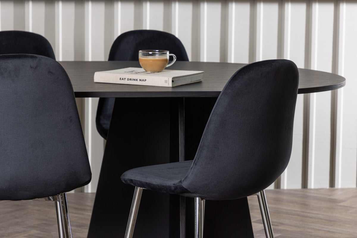 Oval Spisebord 230 x 115 Sort + Spisestol 2-pak Sort