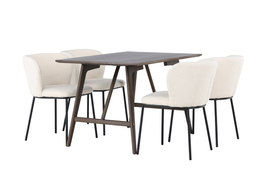 Rektangulært spisebord 120 x 80 mørkebrun + spisebordsstol 2-pak hvid