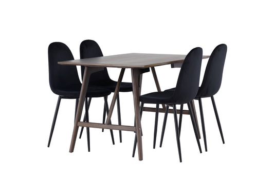 Spisebordsstol 2-pak Sort + Rektangulært Spisebord 120 x 80 Mørkebrun