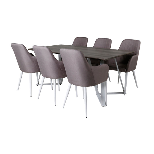 Marina & Comfort Rektangulært Spisebord 180 x 75 x 90 Grå + Spisestole 2-pak Grå