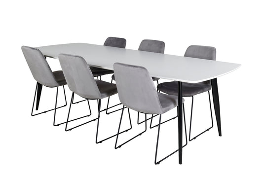 Spisebordsstol 2-pak Grå + Rektangulært Spisebord 240 x 100 Hvid