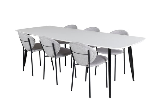 Vault & Polar Spisebordsstole 2-pak Grå + Rektangulært Spisebord 100 x 240 Hvid