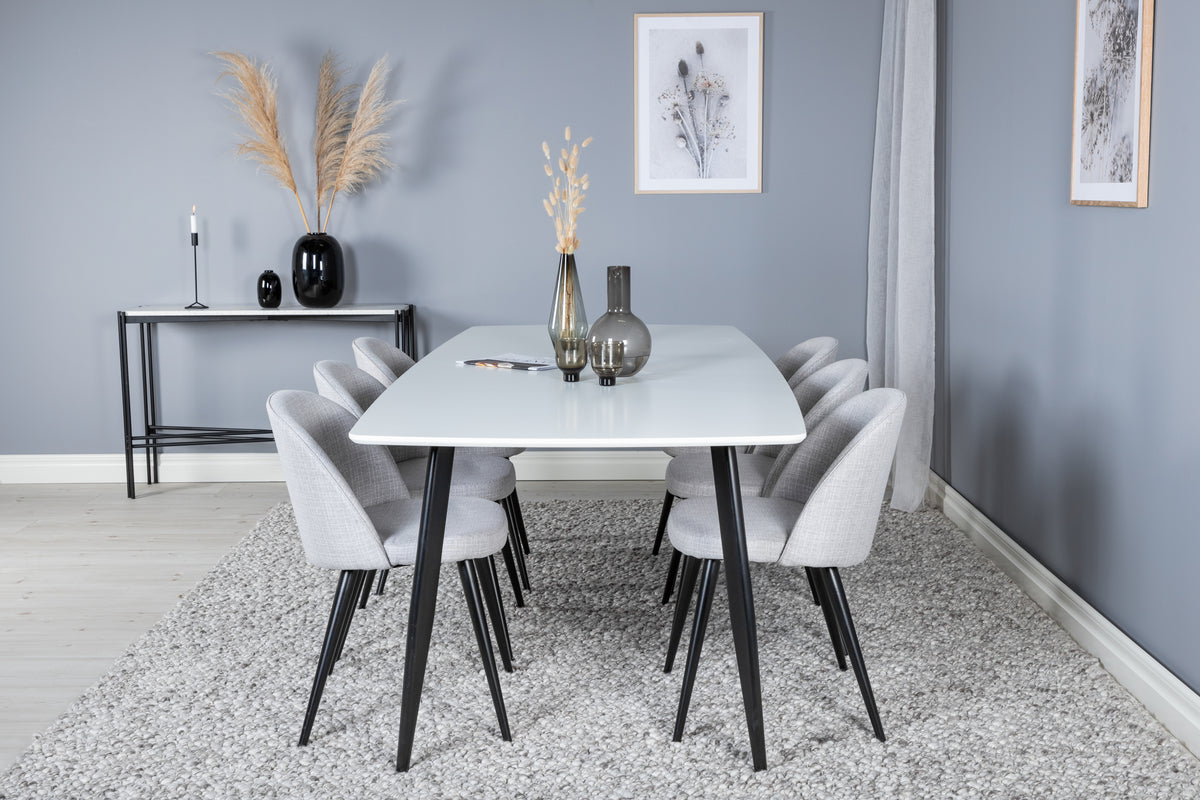 Spisebordsstol 2-pak Grå + Rektangulært Spisebord 240 x 100 Hvid