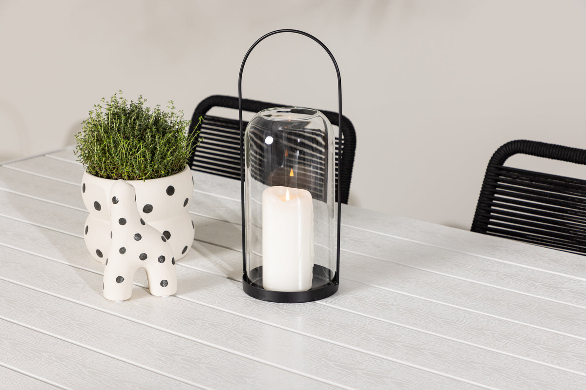 Spisebordsstol 2-pak Sort + Rektangulært Spisebord 205 x 90 Hvid