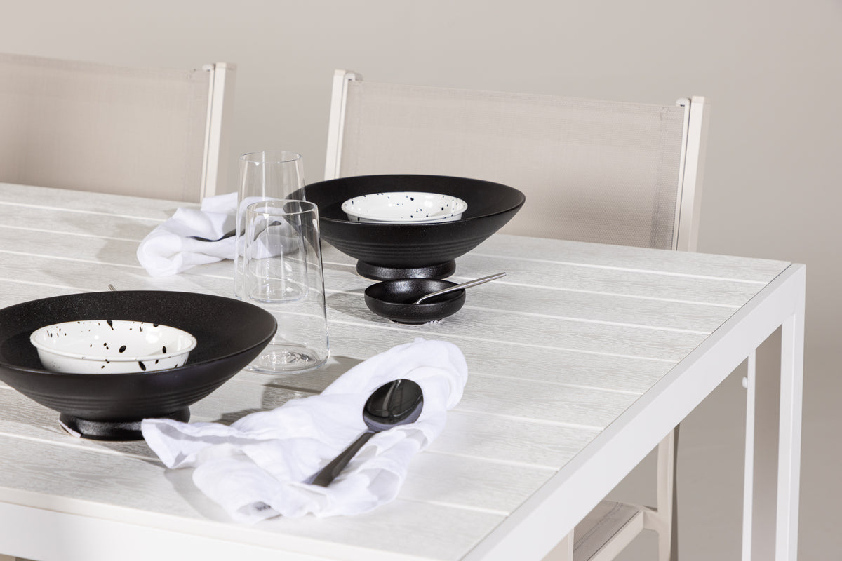 Copacabana & Break Spisebordsstole 2-pak Beige + Rektangulært Spisebord 90 x 205 Hvid