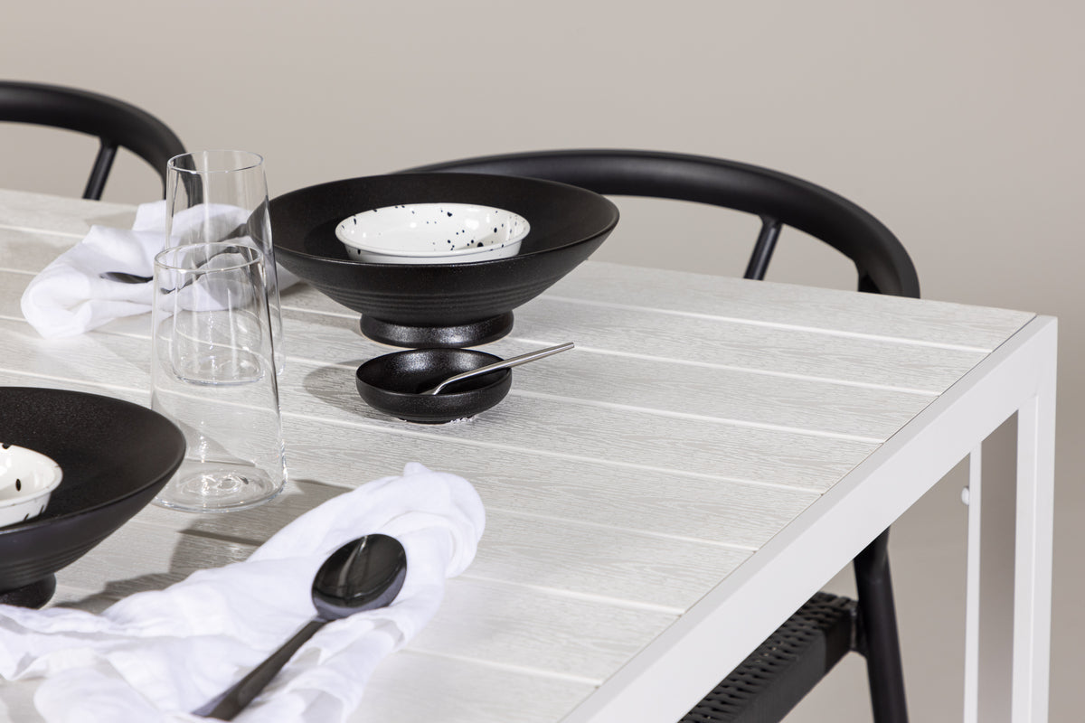 Spisebordsstol 6-pak Sort + Rektangulært spisebord 205 x 90 Hvid