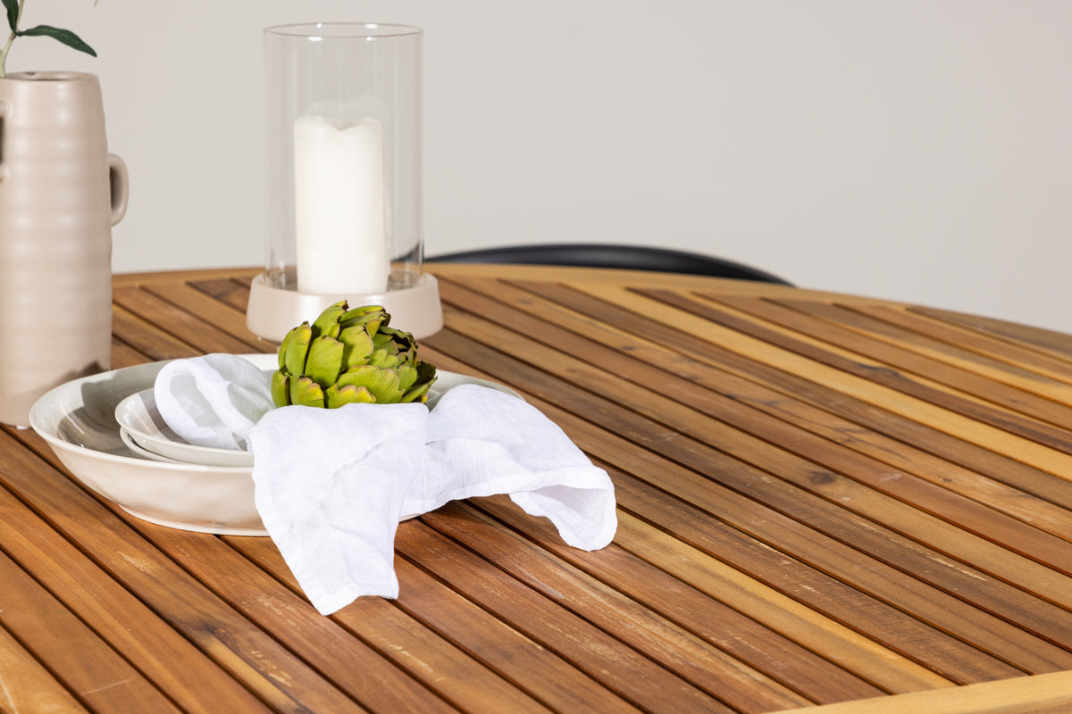 Spisebordsstol 6-pak Sort + Rundt Spisebord 150 Natur