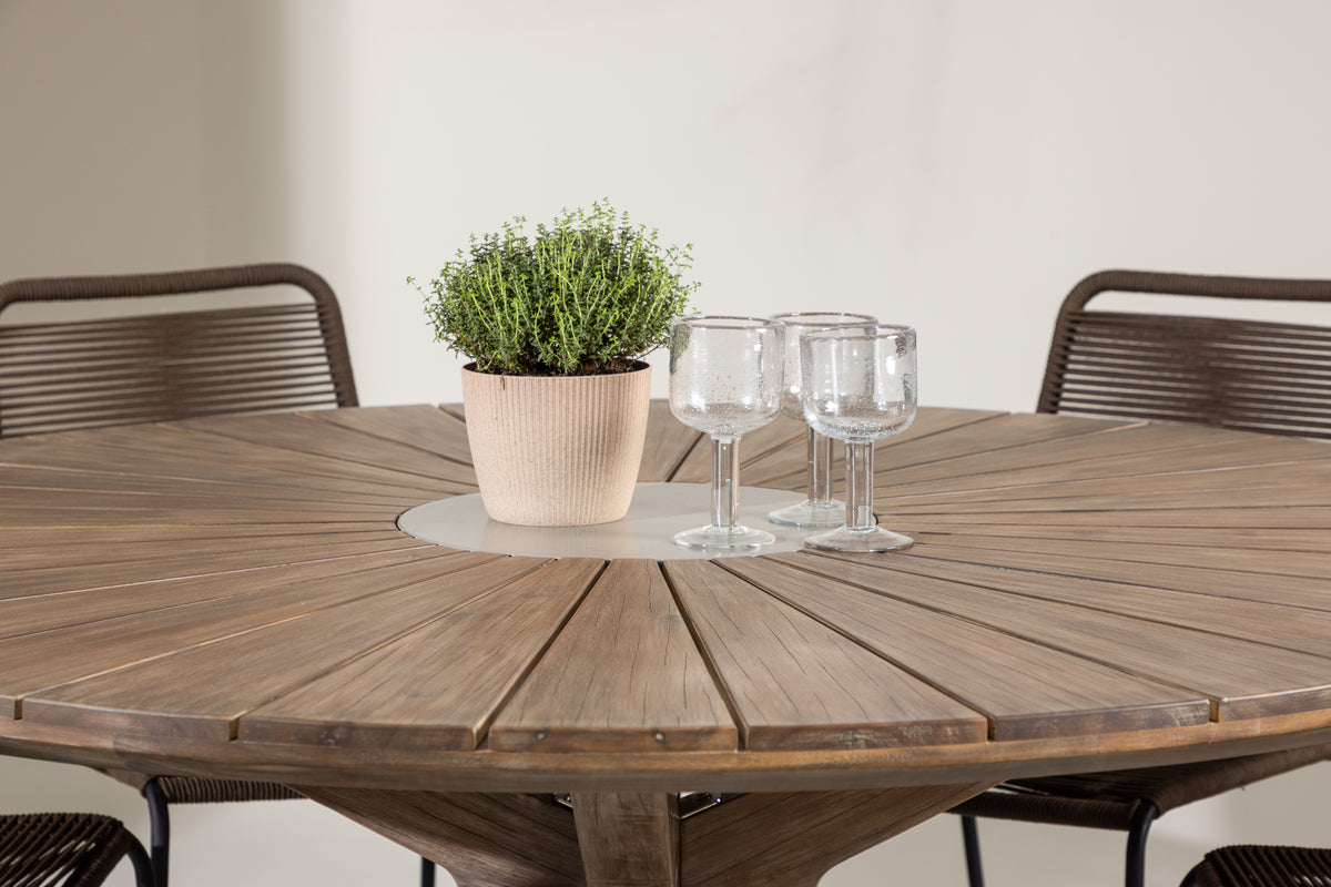 Spisebordsstol 2-pak Brun/Sort + Rundt Spisebord 140 Brun