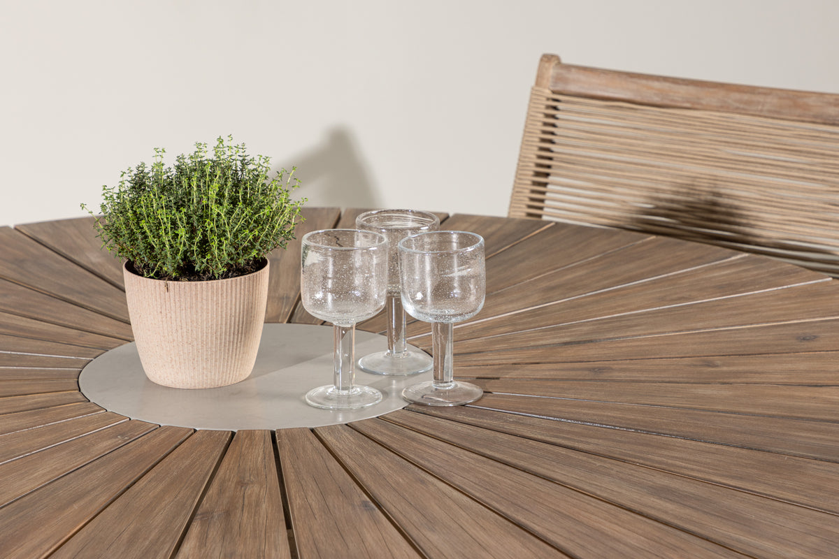 Rundt spisebord 140 Brun + Spisestol 2-pak Brun