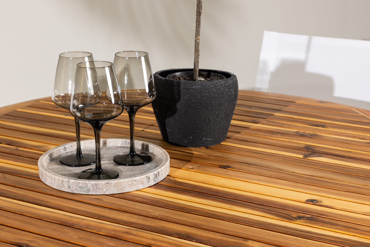 Alina & Lumpur Spisebordsstole 6-pak Hvid + Rundt Spisebord 120 Natur