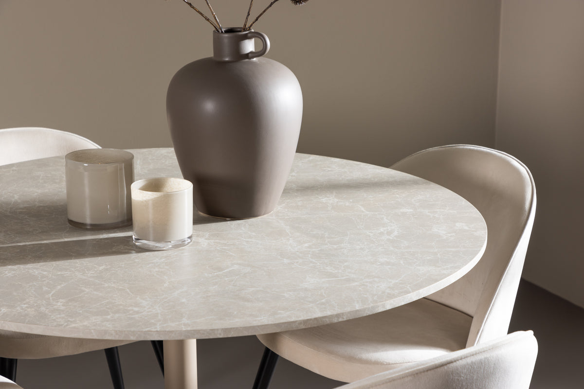 Spisebordsstol 2-pak Beige + Rundt Spisebord 110 Beige