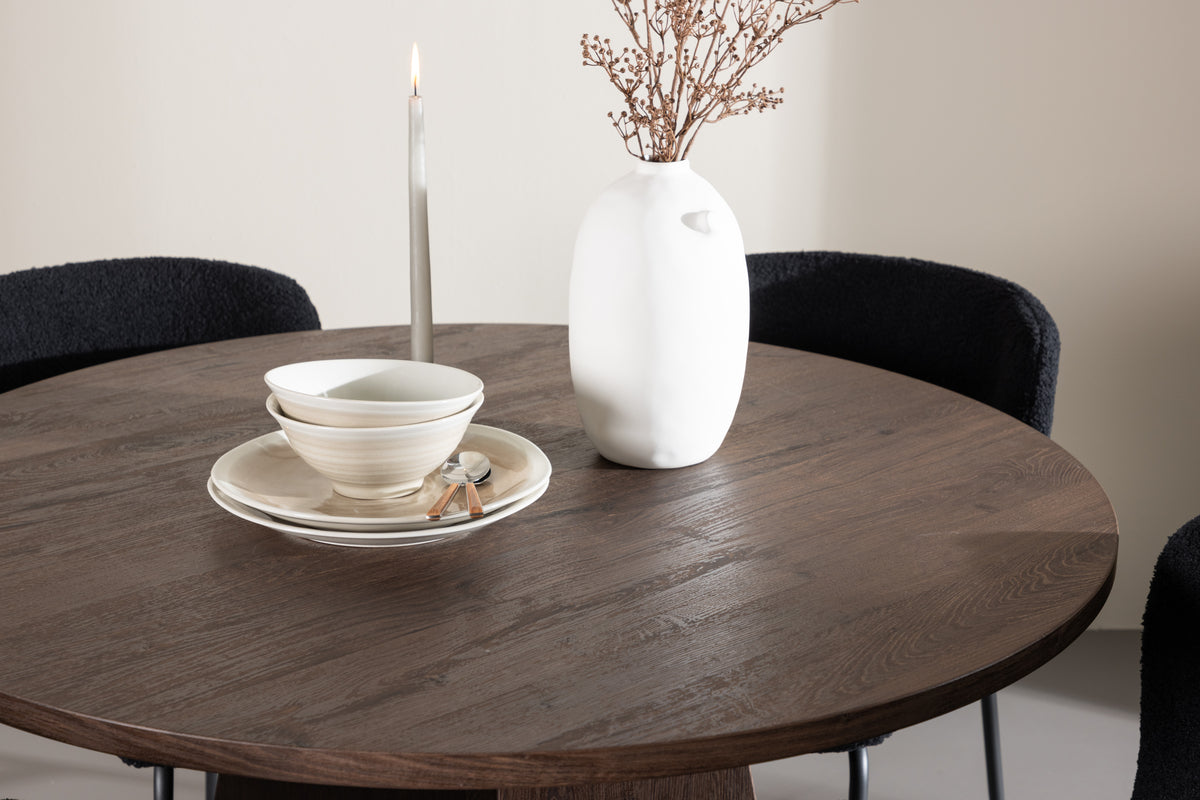 Rundt spisebord 110 Mocca + Spisebordsstol 2-pak Sort