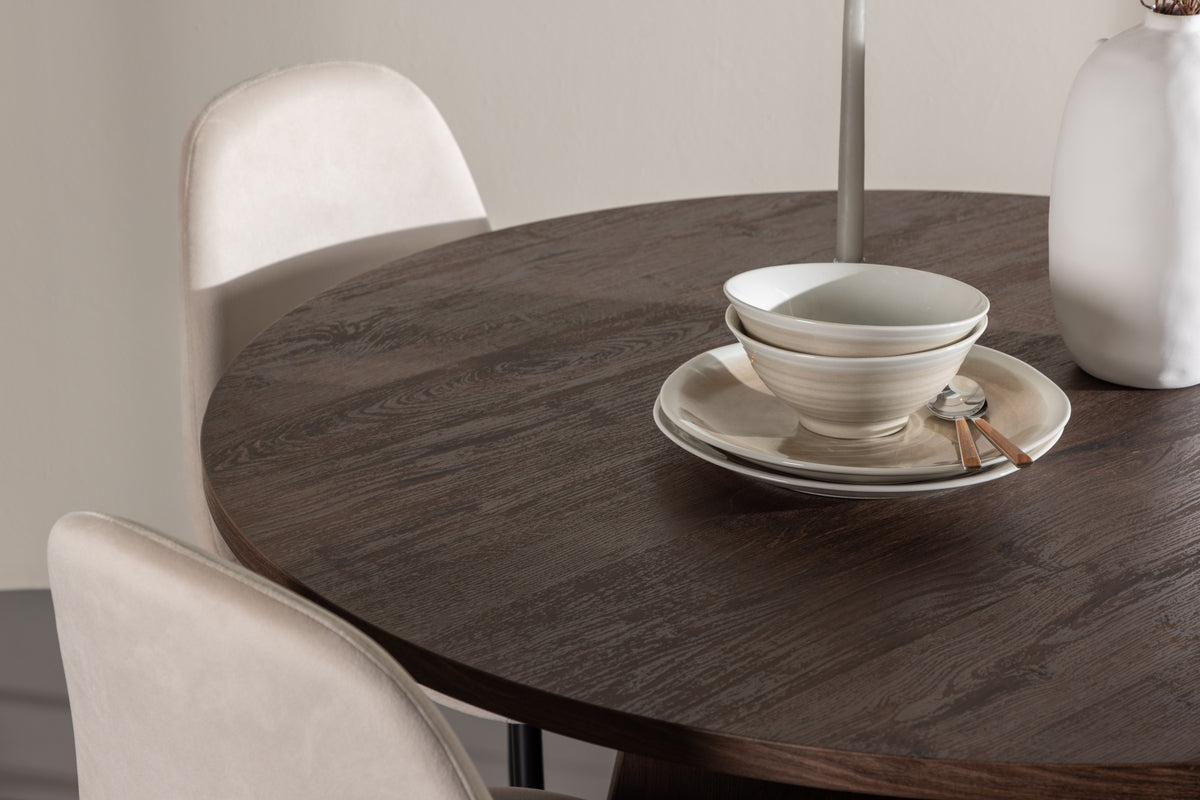 Spisebordsstol 2-pak Beige + Rundt spisebord 110 Mocca