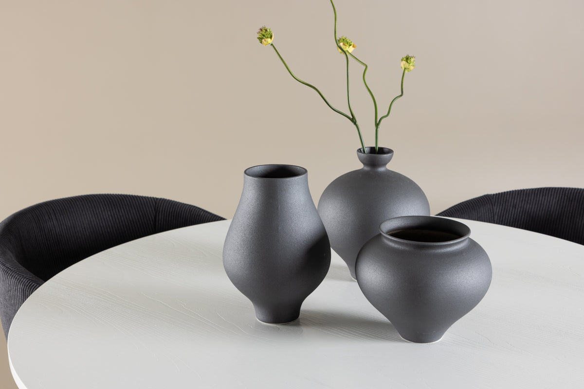 Spisebordsstol Sort + Rundt Spisebord 110 Hvid