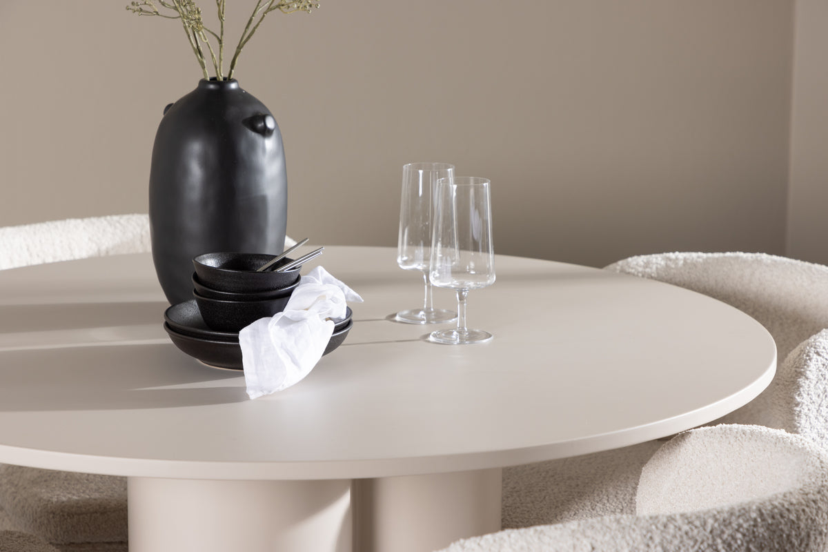 Agnes & Olivia Spisebordsstole 2-pak Hvid + Rundt Spisebord ⌀110 Beige