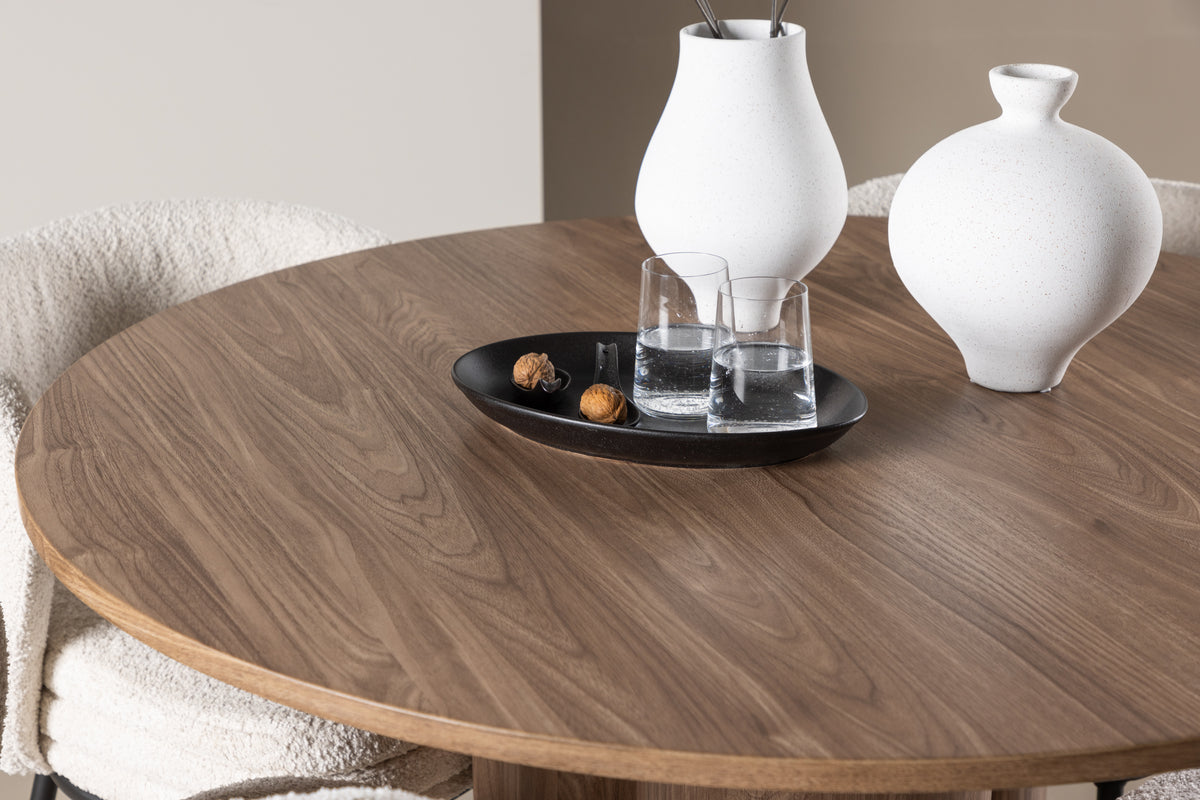 Agnes & Olivia Spisebordsstole 2-pak Hvid + Rundt Spisebord ⌀110 Brun