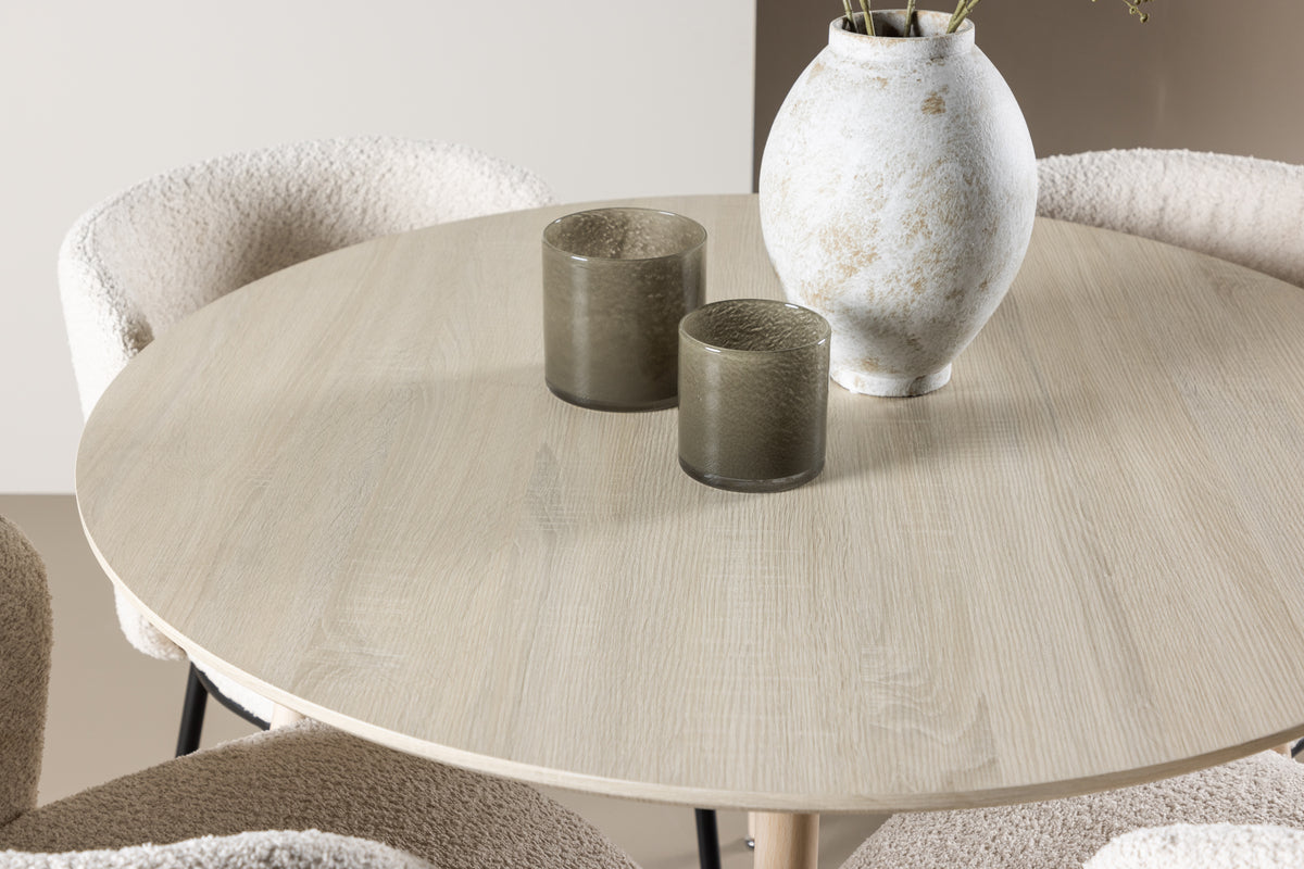 Spisebordsstol 2-pak Hvid + Rundt spisebord 100 Whitewash