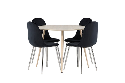 Spisebordsstol 2-pak Sort + Rundt Spisebord 100 Whitewash