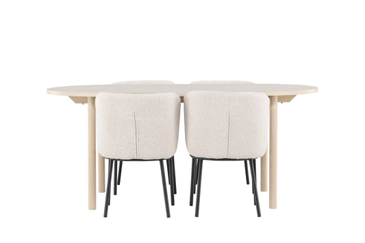 Oval Spisebord 180 x 90 Whitewash + Spisestol 2-pak Hvid