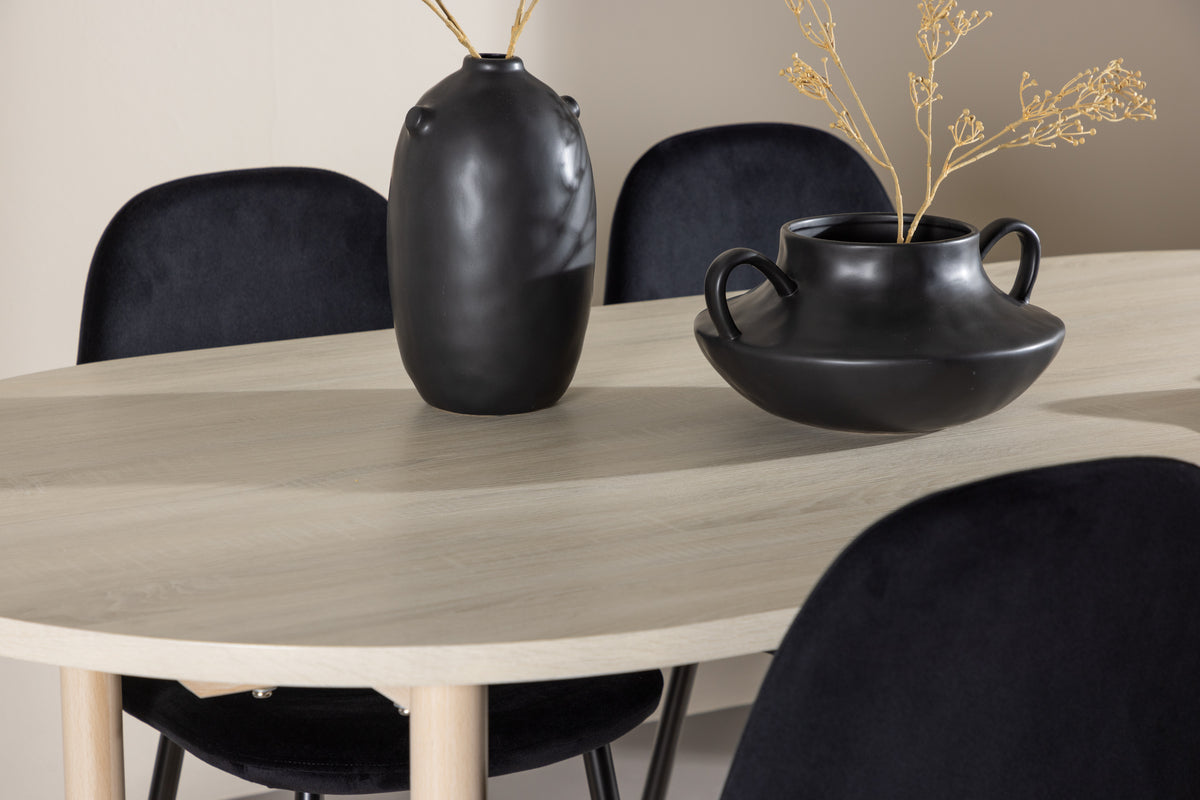 Spisebordsstol 2-pak Sort + Ovalt Spisebord 180 x 90 Whitewash