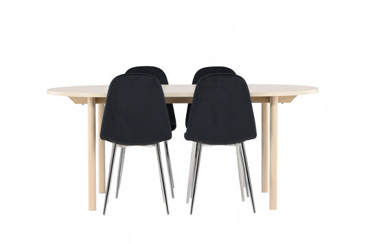 Spisebordsstol 2-pak Sort + Ovalt Spisebord 180 x 90 Whitewash