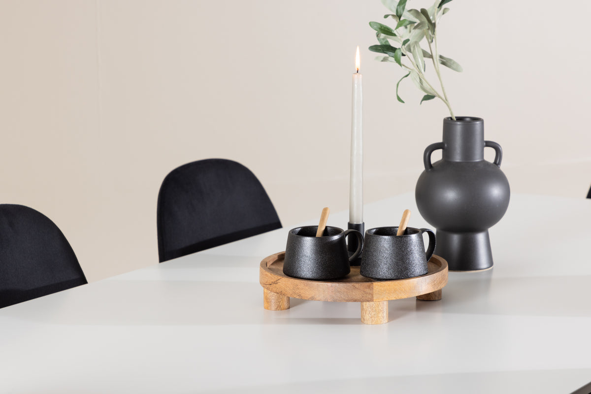 Spisebordsstol 2-pak Sort + Rektangulært Spisebord 180 x 90 Hvid