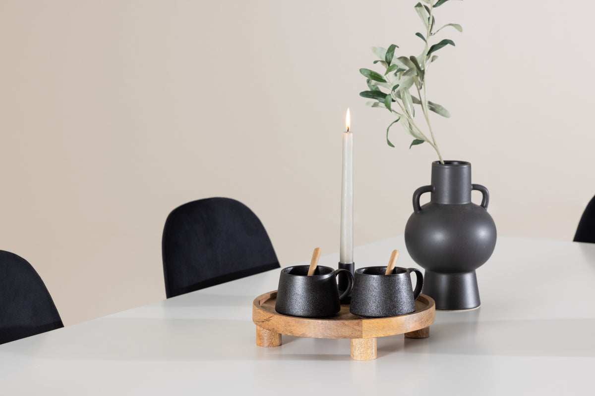 Spisebordsstol 2-pak Sort + Rektangulært Spisebord 180 x 90 Hvid