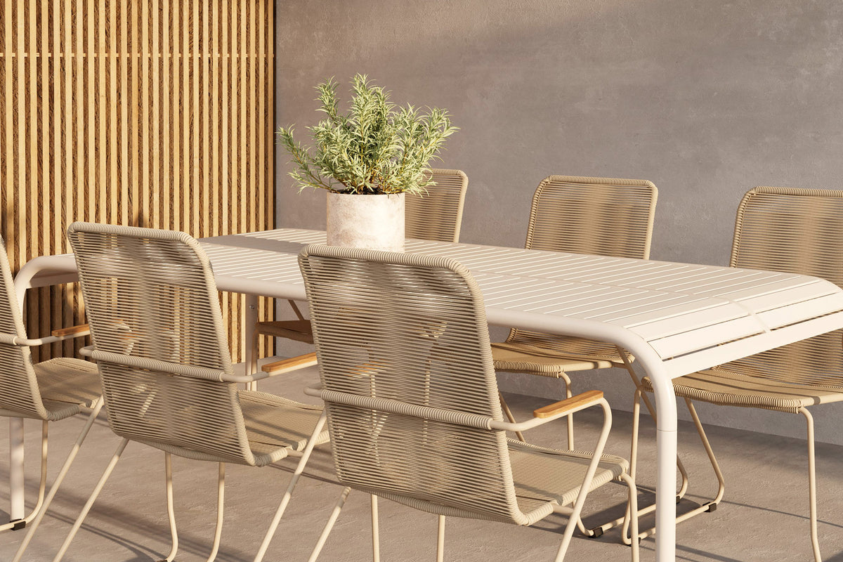 Rektangulært spisebord 200 x 100 Beige + Spisestol Beige