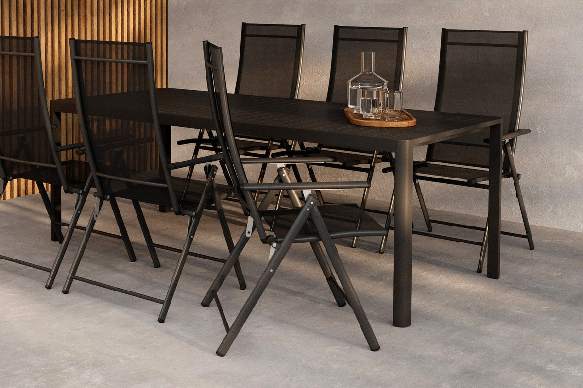 Rektangulært spisebord 200 x 90 Sort + Position stol 2-pak Sort