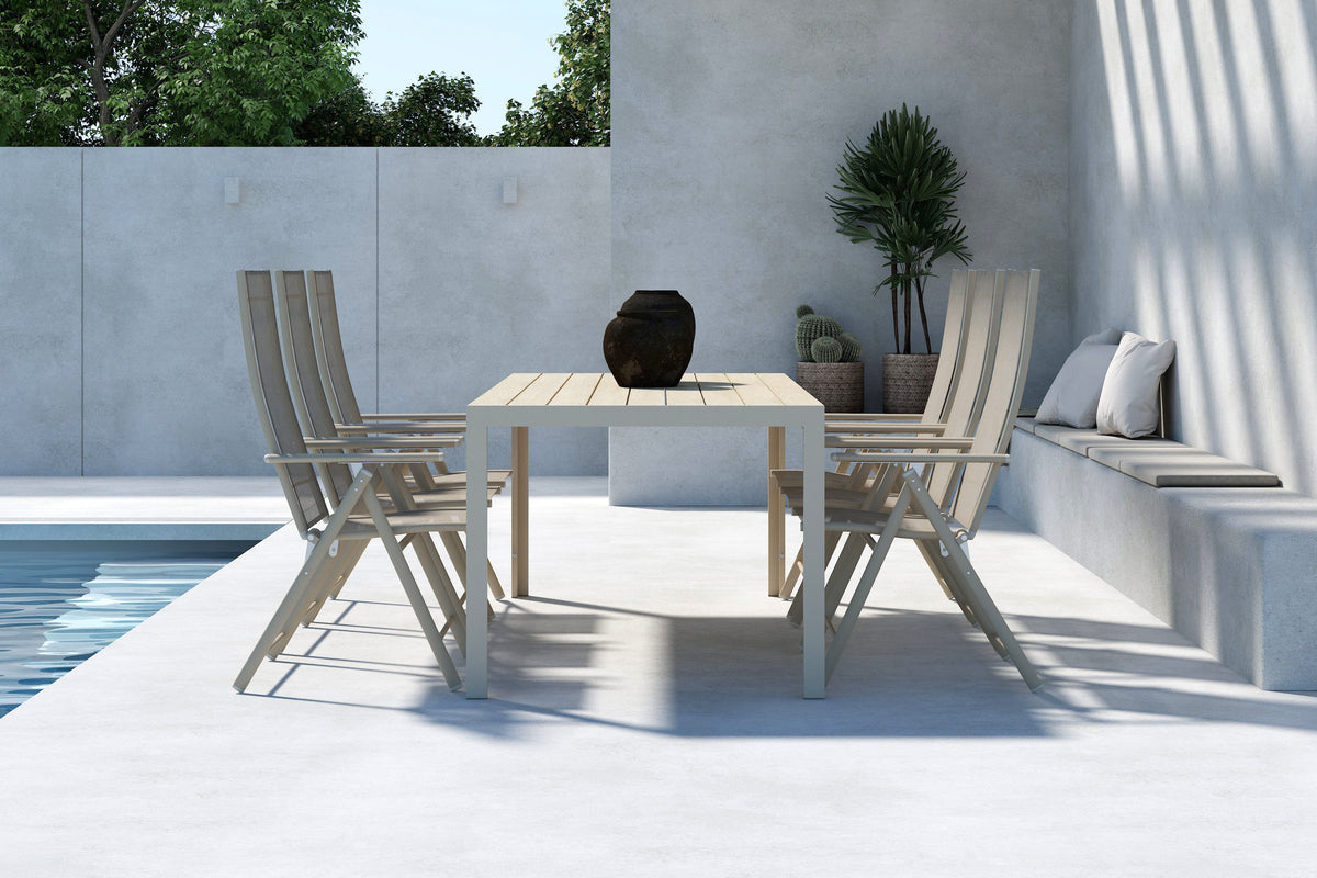 Position stol 2-pak Beige + Rektangulært spisebord 205 x 90 Beige