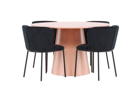 Rundt spisebord 120 Peach + Spisebordsstol 2-pak Sort