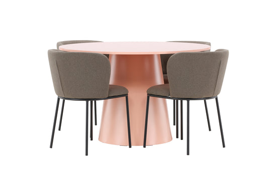 Rundt spisebord 120 Peach + Spisebordsstol 2-pak Brun