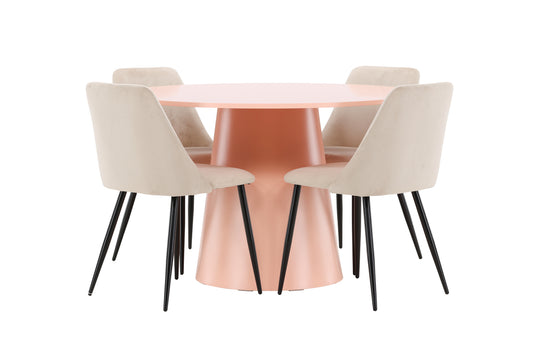 Rundt spisebord 120 Peach + Spisestol 2-pak Beige