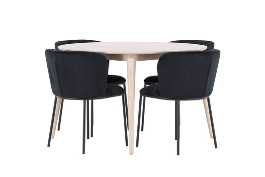 Spisebordsstol 2-pak Sort + Rundt spisebord 120 Whitewash