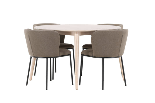 Spisebordsstol 2-pak Brun + Rundt Spisebord 120 Whitewash
