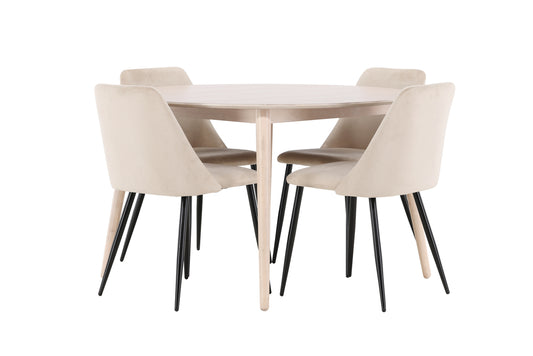 Spisebordsstol 2-pak Beige + Rundt spisebord 120 Whitewash