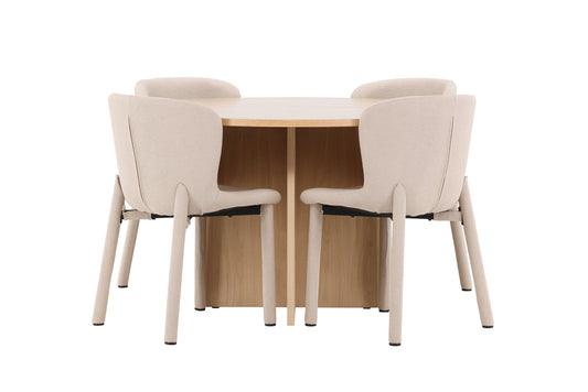 Rektangulært spisebord 120 Whitewash + Spisebordsstol 2-pak Beige