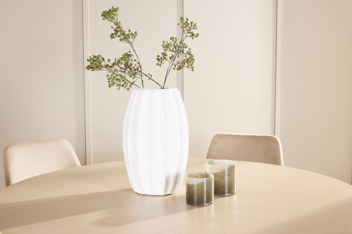 Spisebordsstol 2-pak Beige + Rundt spisebord 140 Whitewash