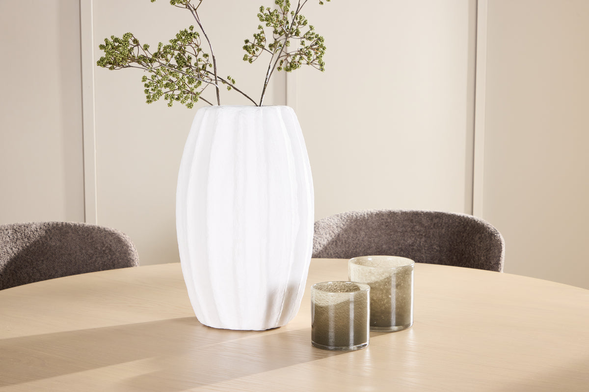 Rundt spisebord 140 Whitewash + Spisebordsstol 2-pak Brun