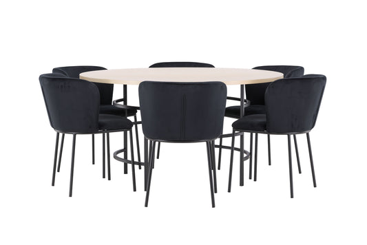 Spisebordsstol 2-pak Sort + Rundt Spisebord 140 Whitewash