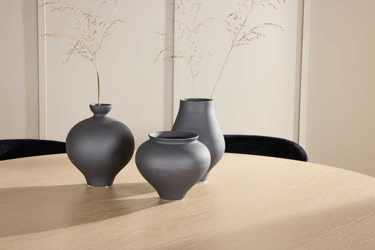 Spisebordsstol 2-pak Sort + Rundt Spisebord 140 Whitewash