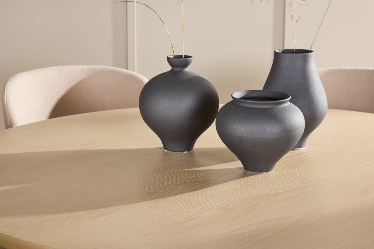 Rundt spisebord 140 Whitewash + Spisebordsstol 2-pak Beige