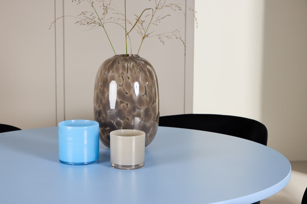 Spisebordsstol 2-pak Sort + Rundt Spisebord 110 Blå