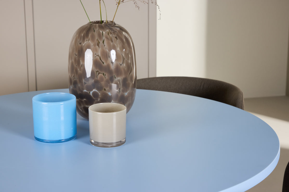 Spisebordsstol 2-pak Brun + Rundt Spisebord 110 Blå