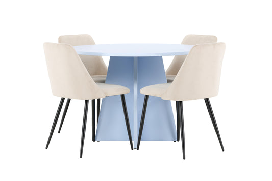 Spisebordsstol 2-pak Beige + Rundt Spisebord 110 Blå