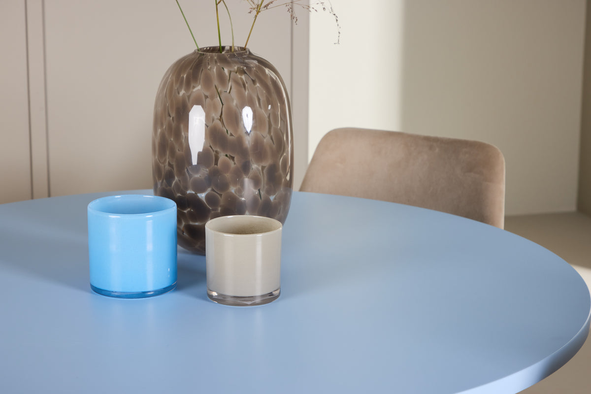 Spisebordsstol 2-pak Beige + Rundt Spisebord 110 Blå