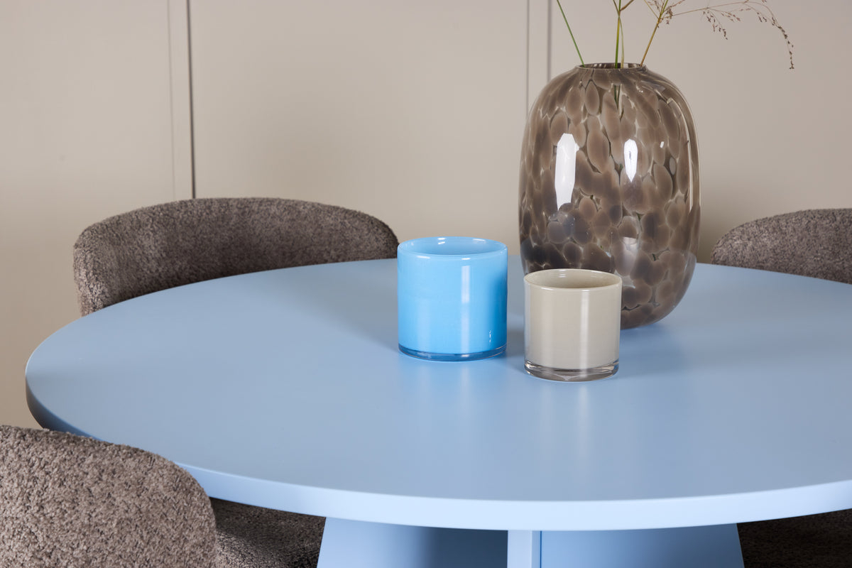 Spisebordsstol 2-pak Brun + Rundt Spisebord 110 Blå